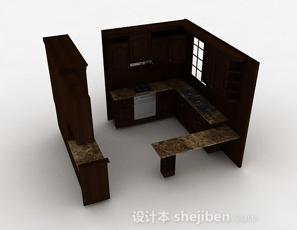 棕色木质橱柜套装3d模型下载
