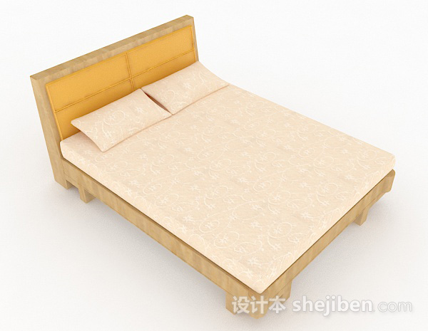 黄色双人床3d模型下载