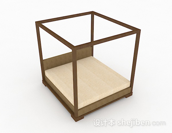简约木质双人床3d模型下载