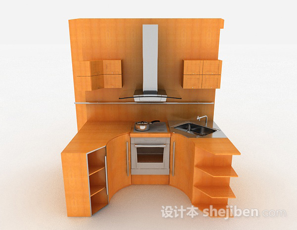 现代风格简单U型整体橱柜3d模型下载