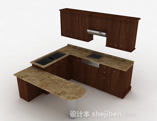 棕色木质橱柜套装3d模型下载