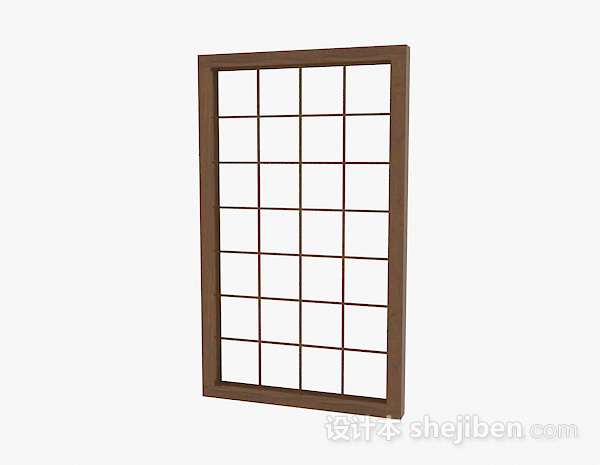 棕色木质格子窗3d模型下载