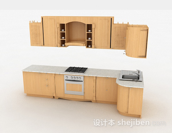 黄色木质橱柜套装3d模型下载