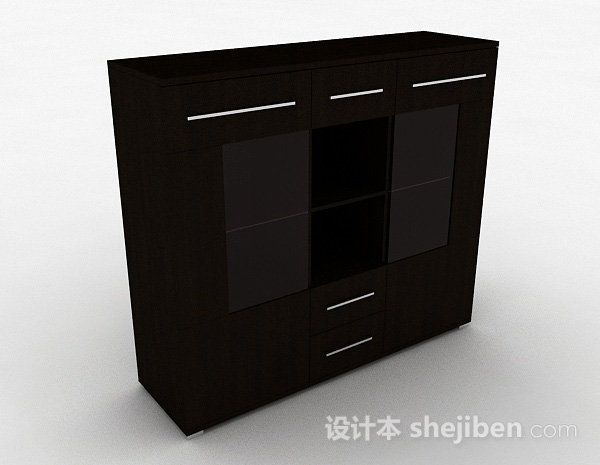 棕色简约木质书柜3d模型下载