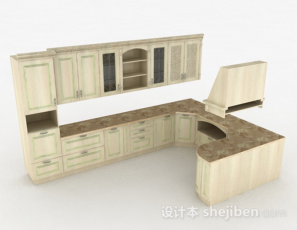 北欧风格米色L型整体橱柜3d模型下载