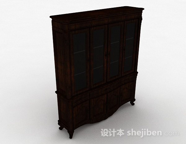 欧式古典木质书柜3d模型下载