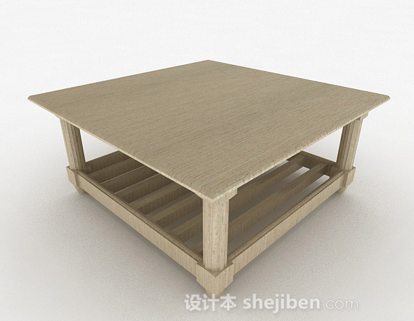 浅棕色木质茶几3d模型下载