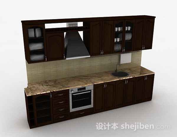 简欧风格木质整体橱柜3d模型下载