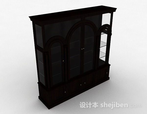 家居棕色木质书柜3d模型下载