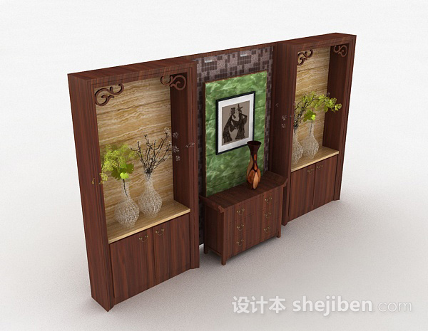 中式木质展示柜3d模型下载