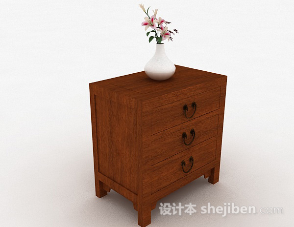棕色木质简约床头柜3d模型下载
