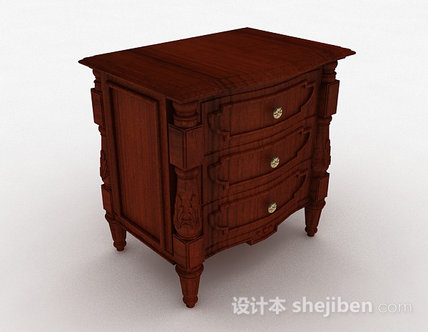 新中式木质床头柜3d模型下载
