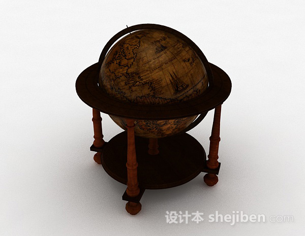 欧式风格木质地球仪3d模型下载