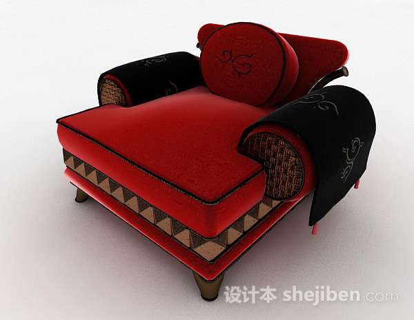 东南亚红色单人沙发3d模型下载