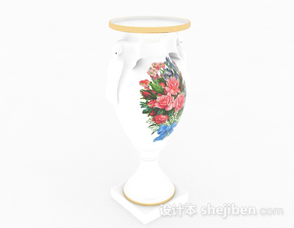 中式风格繁花造型大肚瓶3d模型下载
