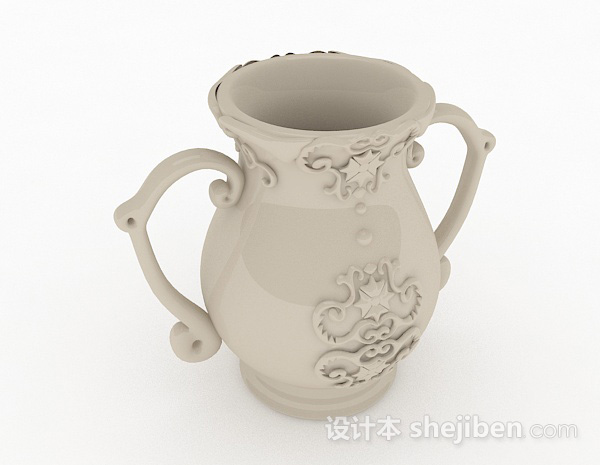 中式风格白色大肚花瓶3d模型下载