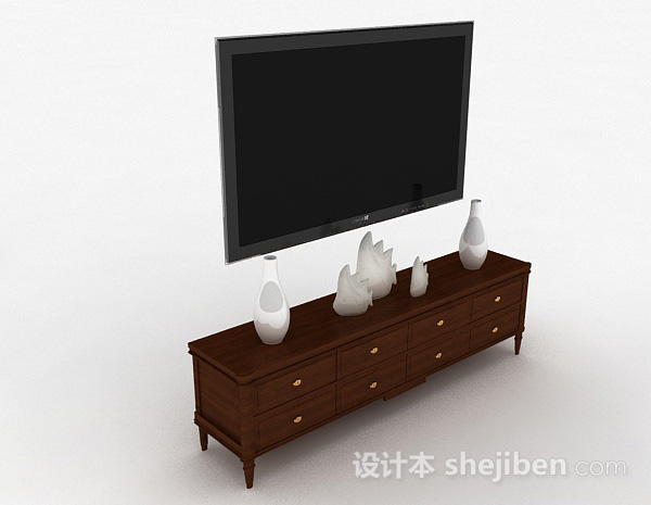欧式风格木质棕色电视储物柜3d模型下载