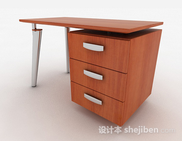 棕色木质办公桌3d模型下载