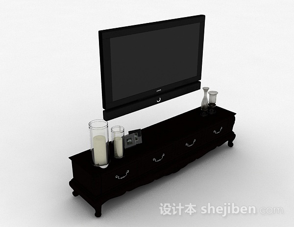 欧式风格黑色浮雕电视柜3d模型下载