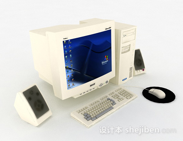 白色台式电脑3d模型下载