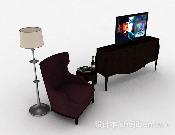 欧式风格黑色组合电视柜3d模型下载