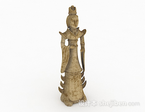 中式风格雕刻贵族仕女摆件3d模型下载