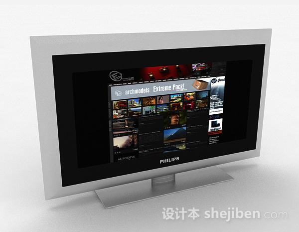 灰色电视机3d模型下载