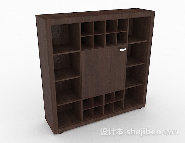 棕色木质书柜3d模型下载