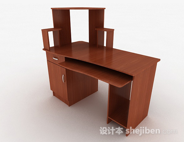 棕色木质办公桌3d模型下载