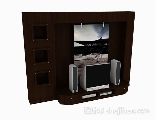 现代风格木质电视背景墙3d模型下载