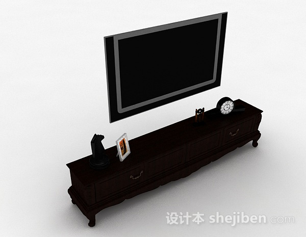 黑色挂壁式电视机3d模型下载