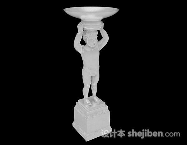 欧式风格白色雕刻儿童托盘装饰图3d模型下载