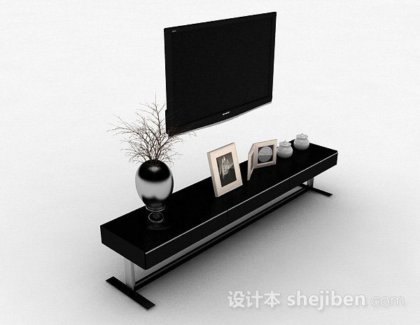 现代时尚黑色电视柜3d模型下载