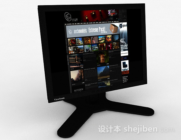 黑色电脑显示器3d模型下载