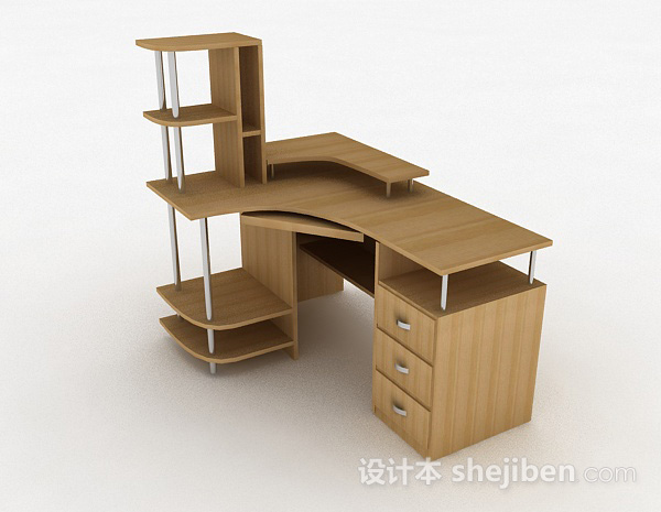 棕色简约书桌3d模型下载