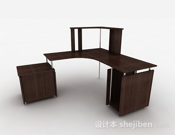 棕色木质办公桌3d模型下载