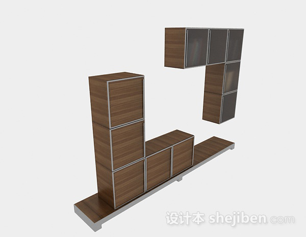 棕色木质家居电视柜3d模型下载