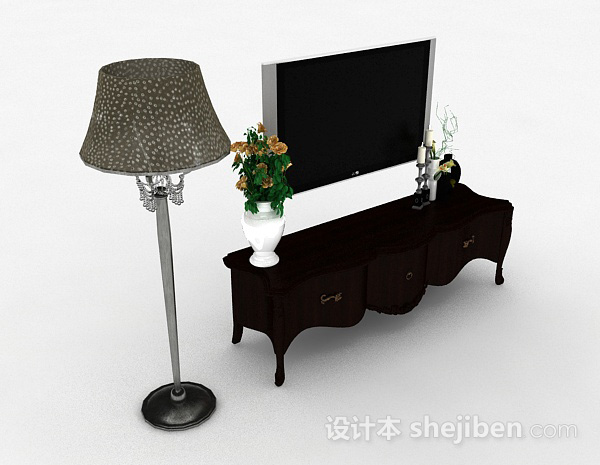 欧式风格黑色木质电视柜3d模型下载