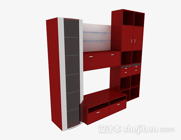 家居时尚红色电视柜3d模型下载