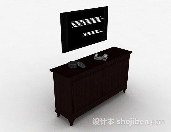 中式风格深棕色电视柜3d模型下载