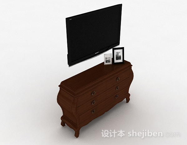 欧式风格棕色木质电视储物柜3d模型下载