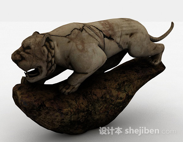 中式风格猛虎雕刻摆件3d模型下载