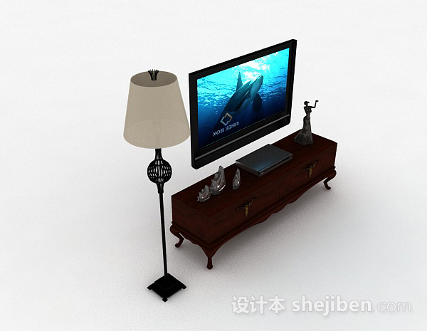 欧式风格棕色电视柜3d模型下载