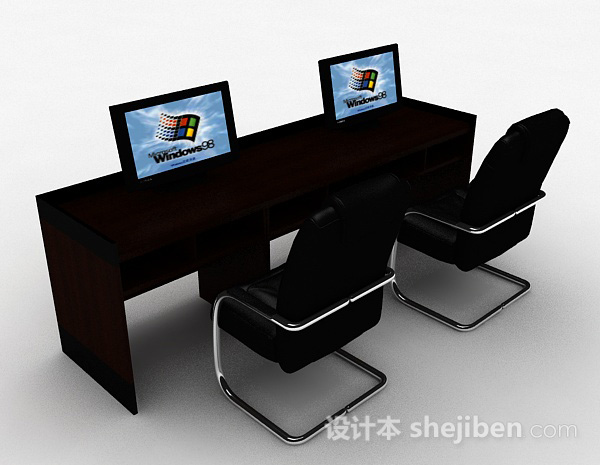 黑色办公桌椅组合3d模型下载