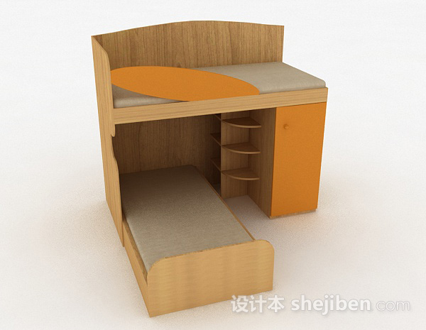 暖黄色木质上下床3d模型下载