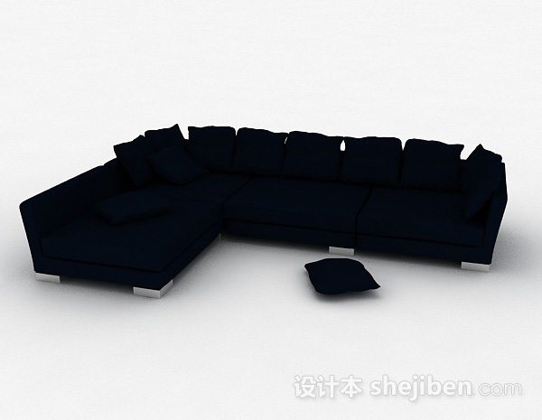蓝色多人沙发3d模型下载