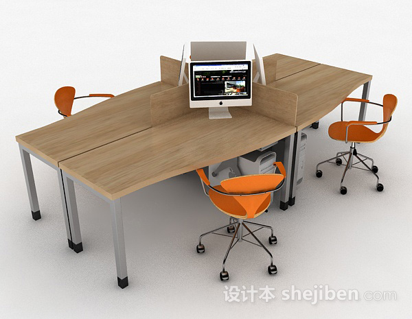 棕色木质办公桌椅组合3d模型下载