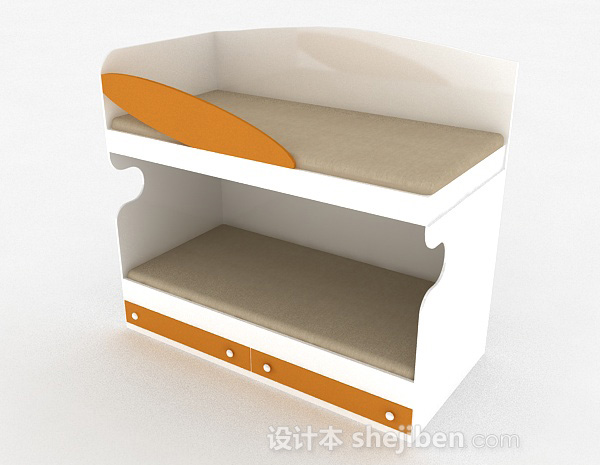 白色上下层单人床3d模型下载