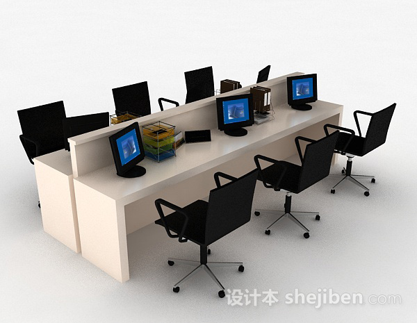 简约办公桌椅组合3d模型下载