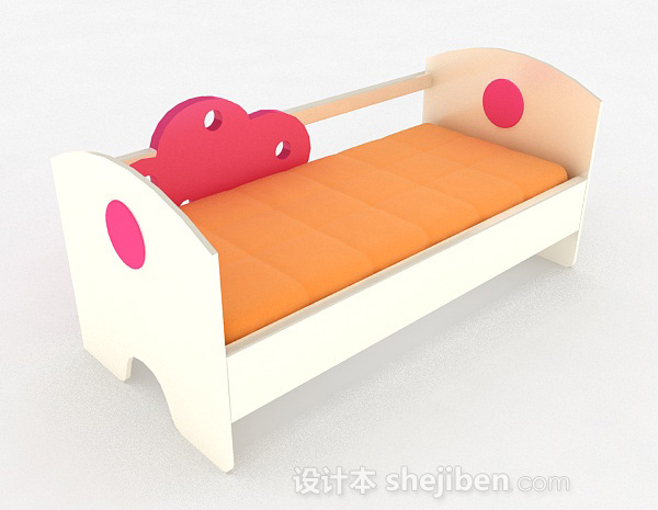 粉红色木质儿童床3d模型下载